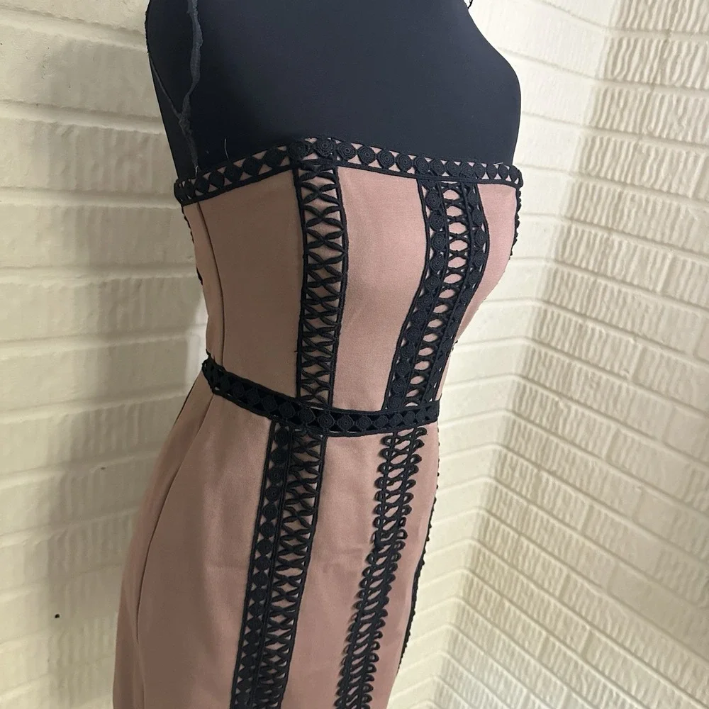 NWT Free People City Lights Embroidered Tube Bodycon Dress Brown/Black Sz 2 $250